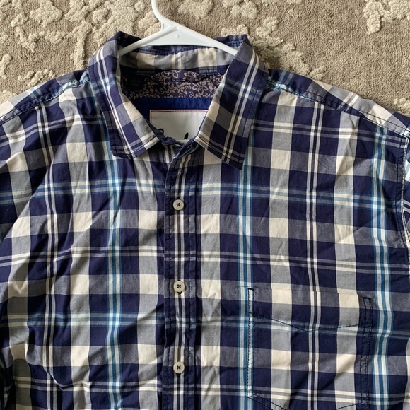 Boden plaid buttons down shirt navy blue purple size XL casual - Picture 9 of 13